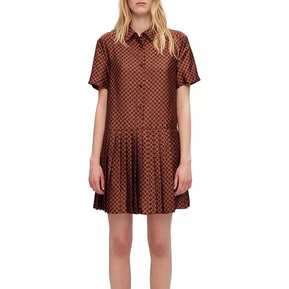 MAJE Women's Rablic Pleated Shirt Dress Size 38/M In Mini Clover - Picture 1 of 12